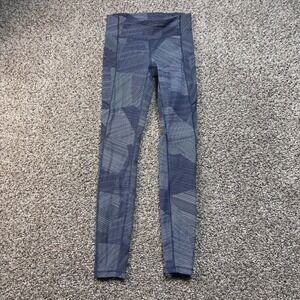 Lululemon Women's Medium Blue Geometric Stripe Leggings Zipper Pocket Yoga Run